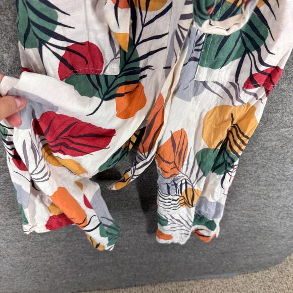 Periodical Jumpsuit Women XS White Floral Belted Collared Long Sleeve Pockets - Picture 5 of 6